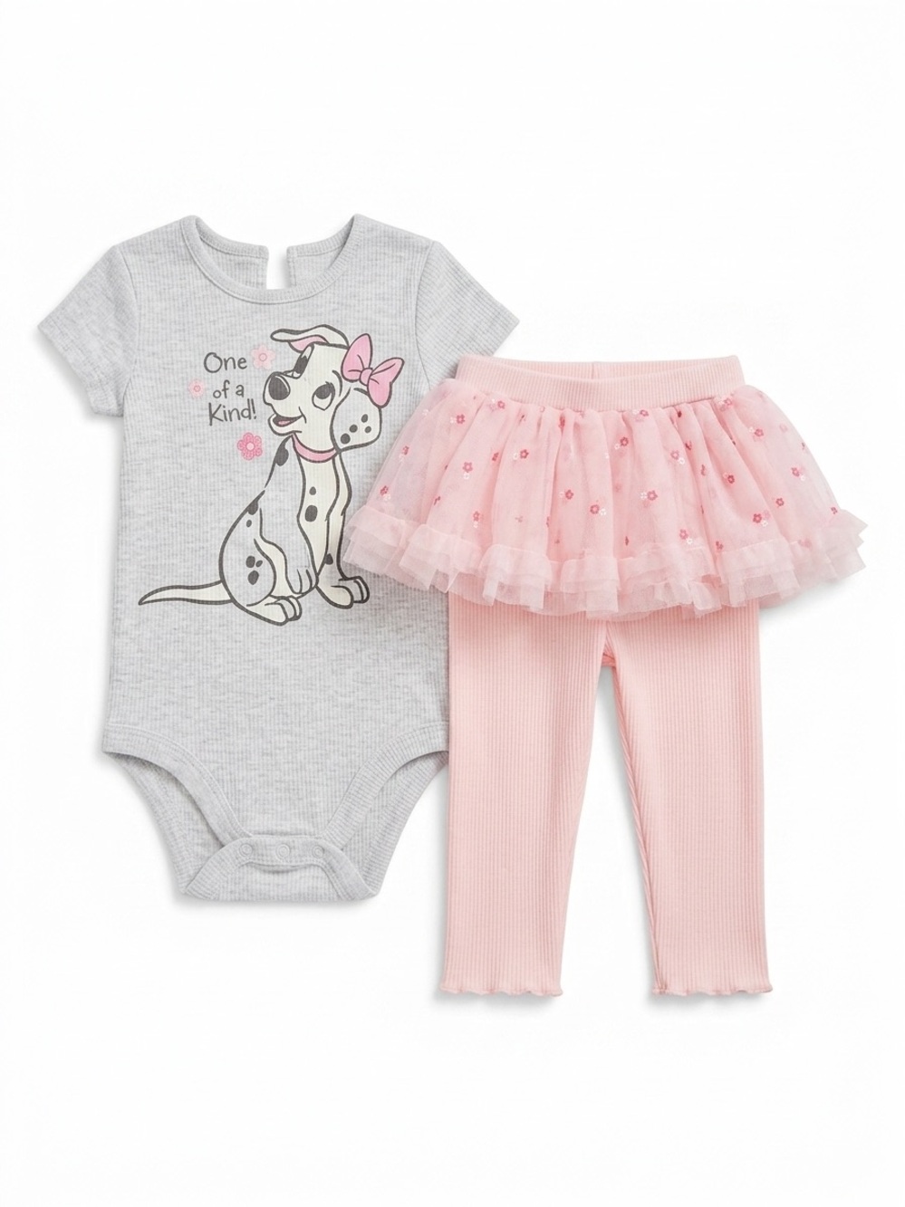 Disney Grey Dalmatian Bodysuit with Pink Tulle Skirted Leggings Set